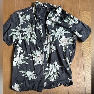 All Saints Layback Hawaiian Shirt Mens M Black Floral Tropical Multi Print